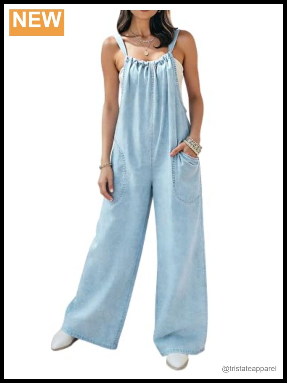 POTILI Women's Denim Overalls Wide Leg Loose Fit Baggy Jumpsuit